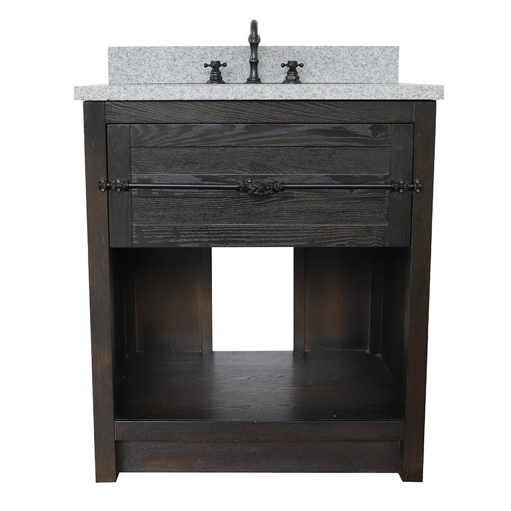 31 Single vanity in Brown Ash finish with Gray granite top and oval sink. Picture 4