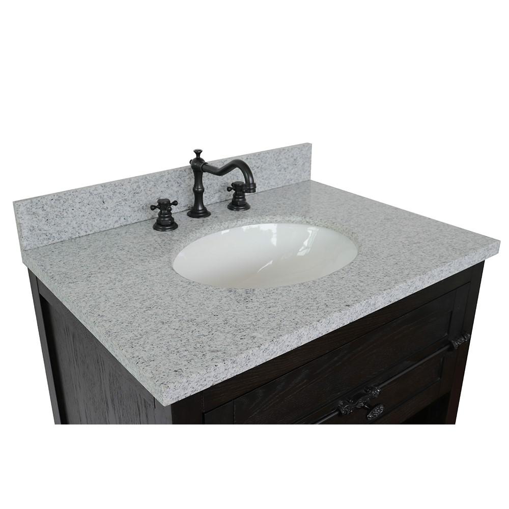 31 Single vanity in Brown Ash finish with Gray granite top and oval sink. Picture 5