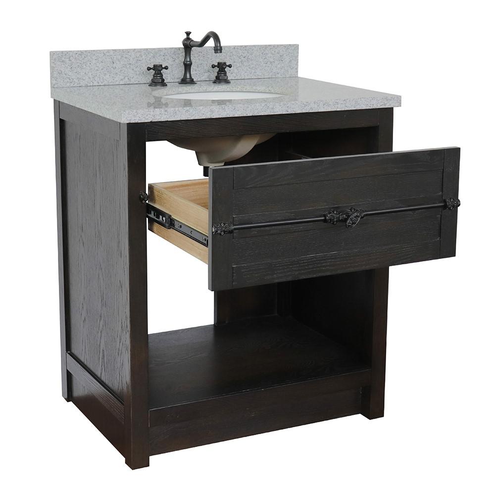 31 Single vanity in Brown Ash finish with Gray granite top and oval sink. Picture 6