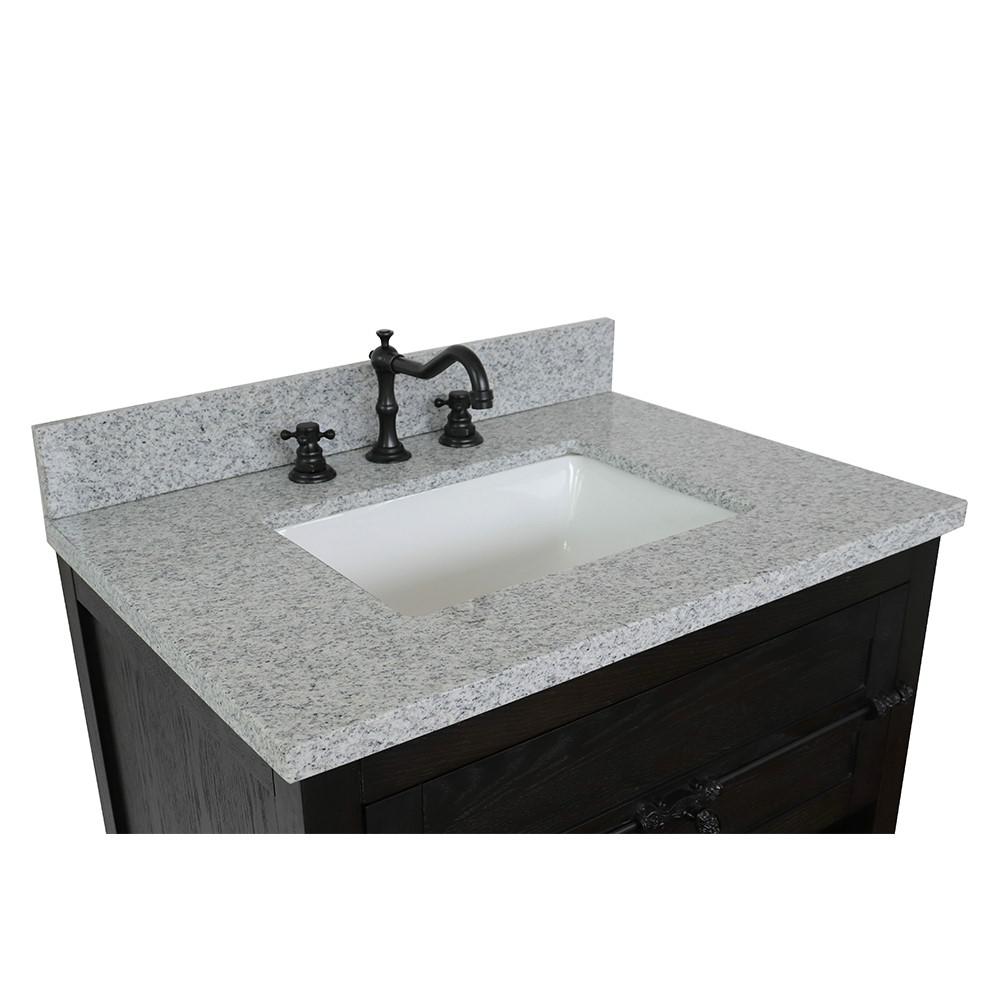 31 Single vanity in Brown Ash finish with Gray granite top and rectangle sink. Picture 5