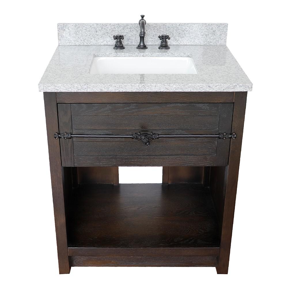 31 Single vanity in Brown Ash finish with Gray granite top and rectangle sink. Picture 8