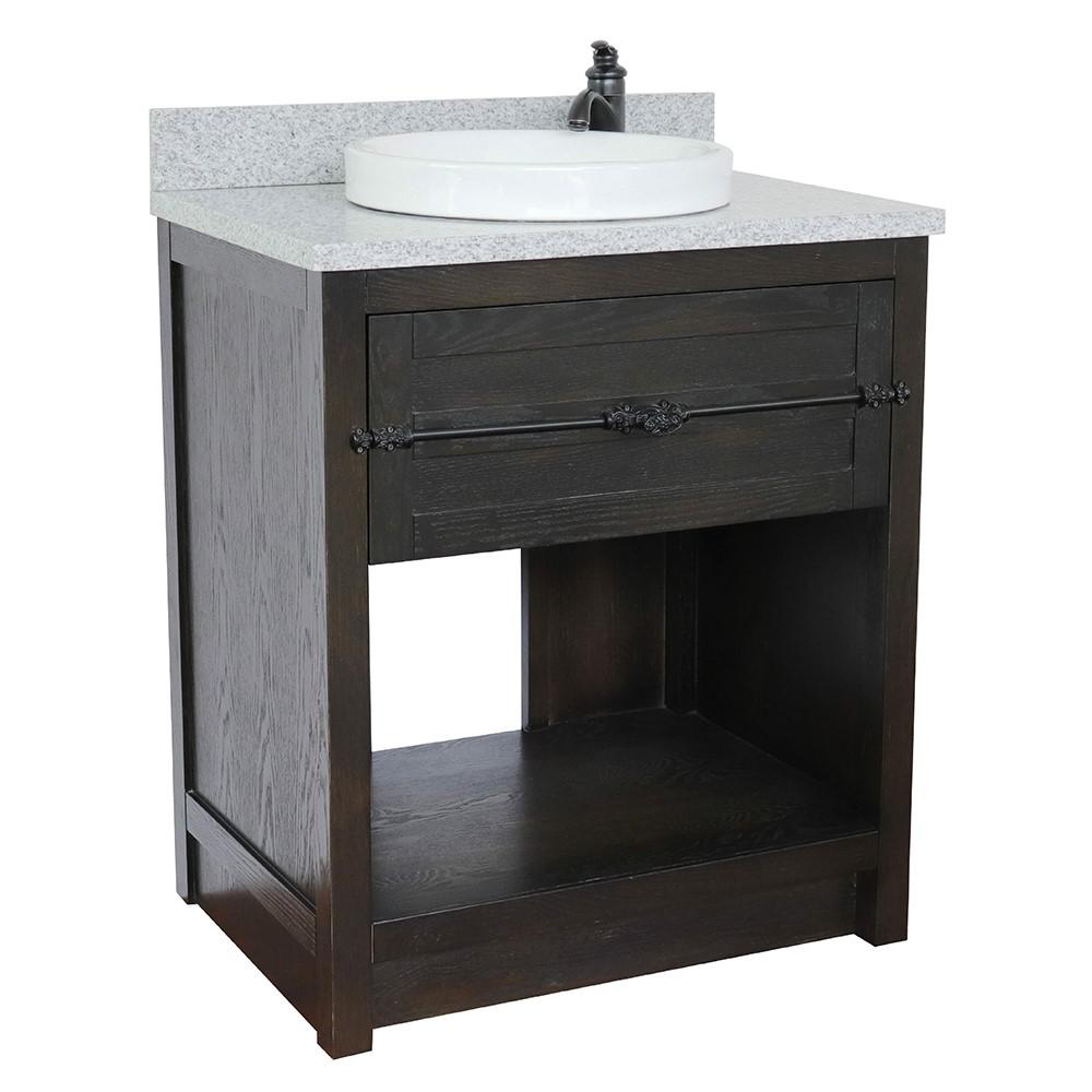 31 Single vanity in Brown Ash finish with Gray granite top and rectangle sink. Picture 13