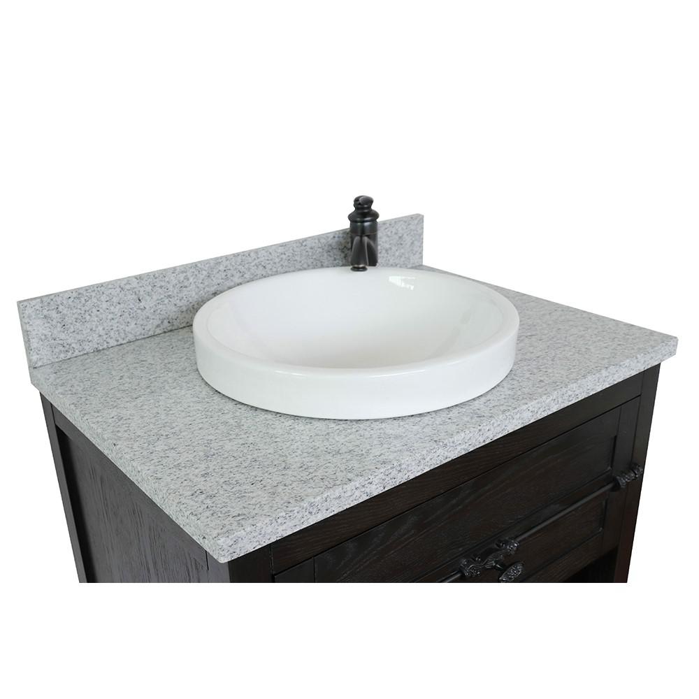 31 Single vanity in Brown Ash finish with Gray granite top and rectangle sink. Picture 15