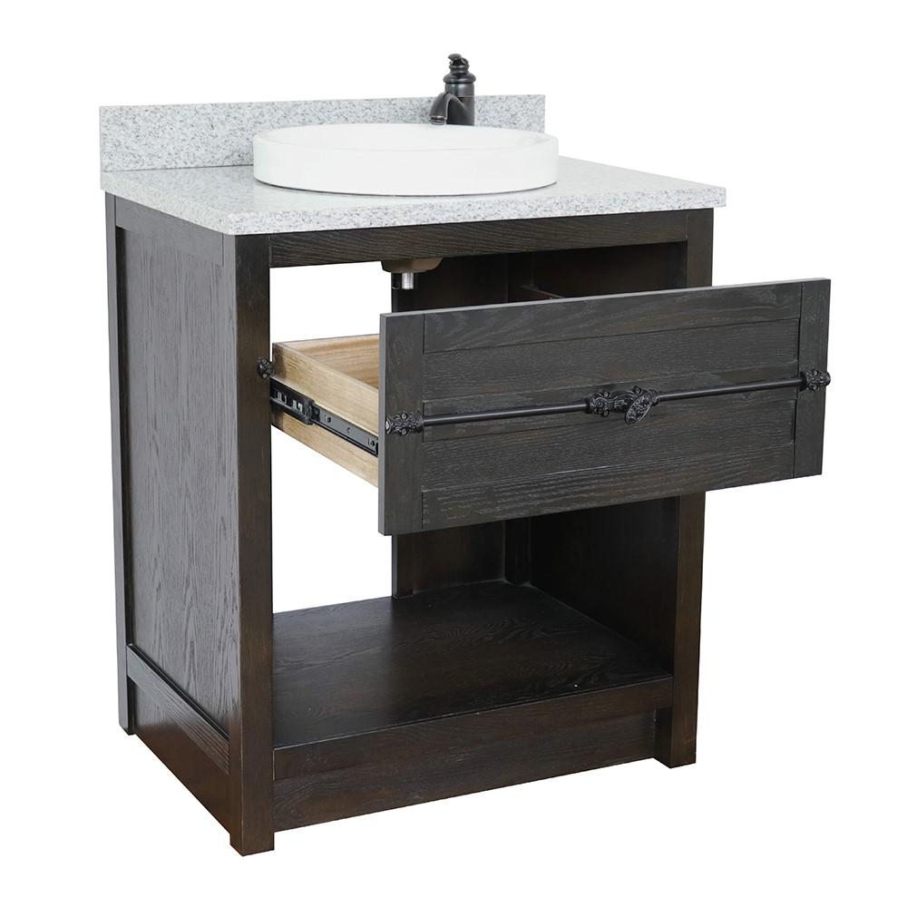 31 Single vanity in Brown Ash finish with Gray granite top and rectangle sink. Picture 16