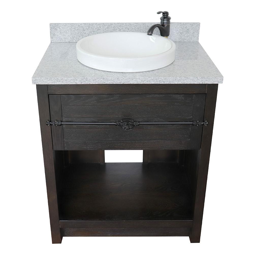 31 Single vanity in Brown Ash finish with Gray granite top and rectangle sink. Picture 18