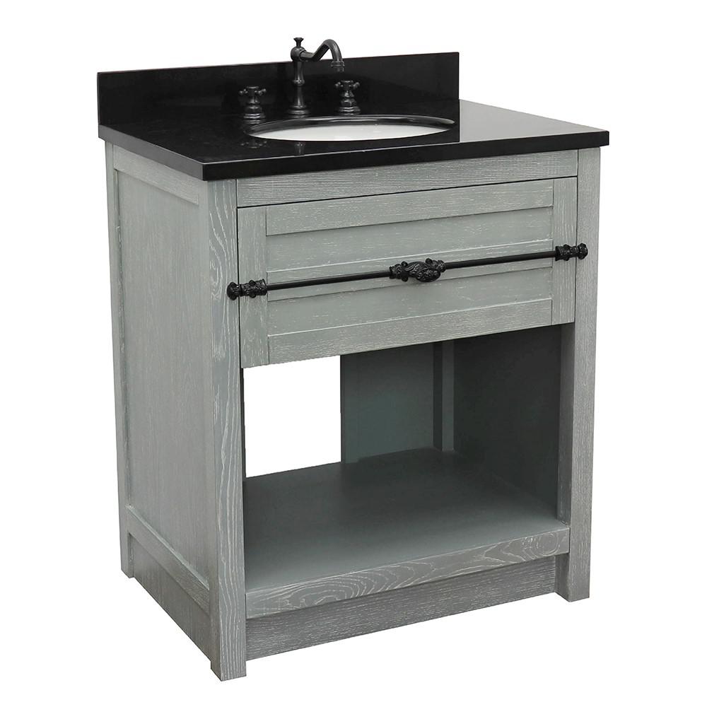 31 Single vanity in Gray Ash finish with Black Galaxy top and oval sink. Picture 3