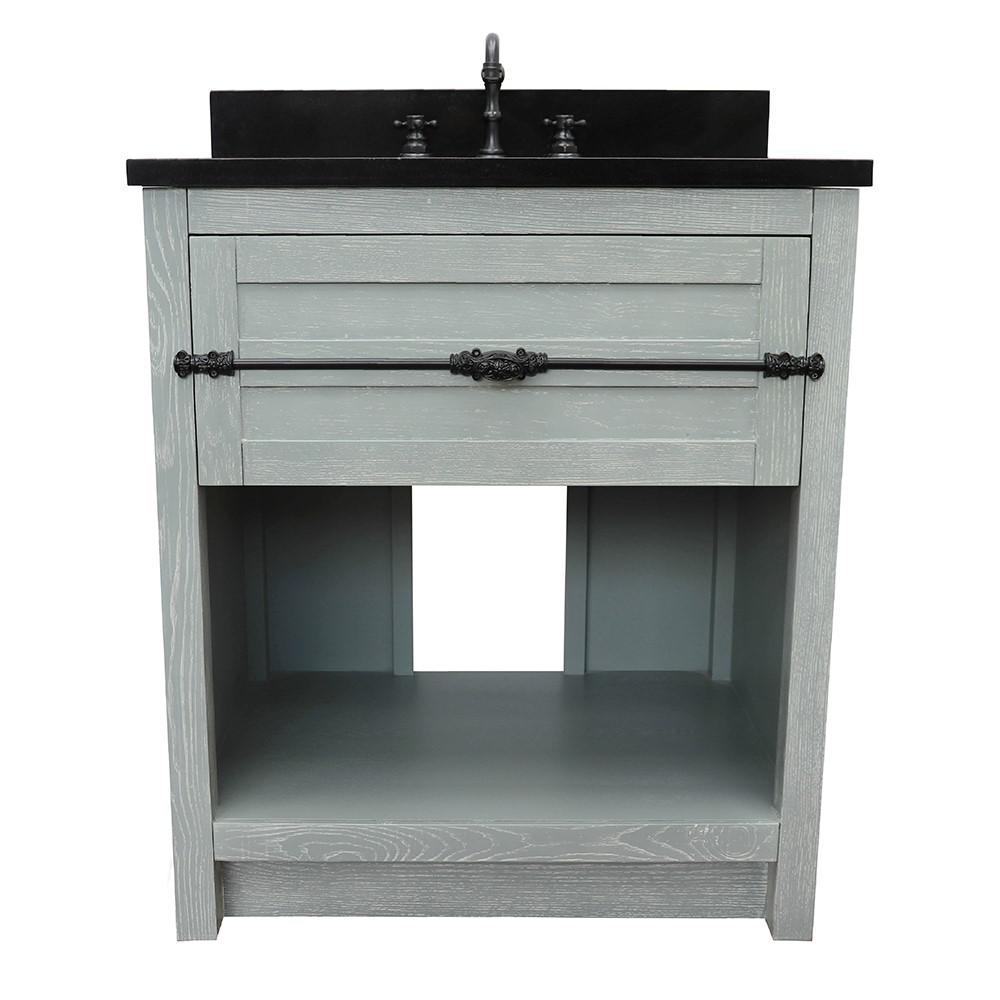 31 Single vanity in Gray Ash finish with Black Galaxy top and oval sink. Picture 4