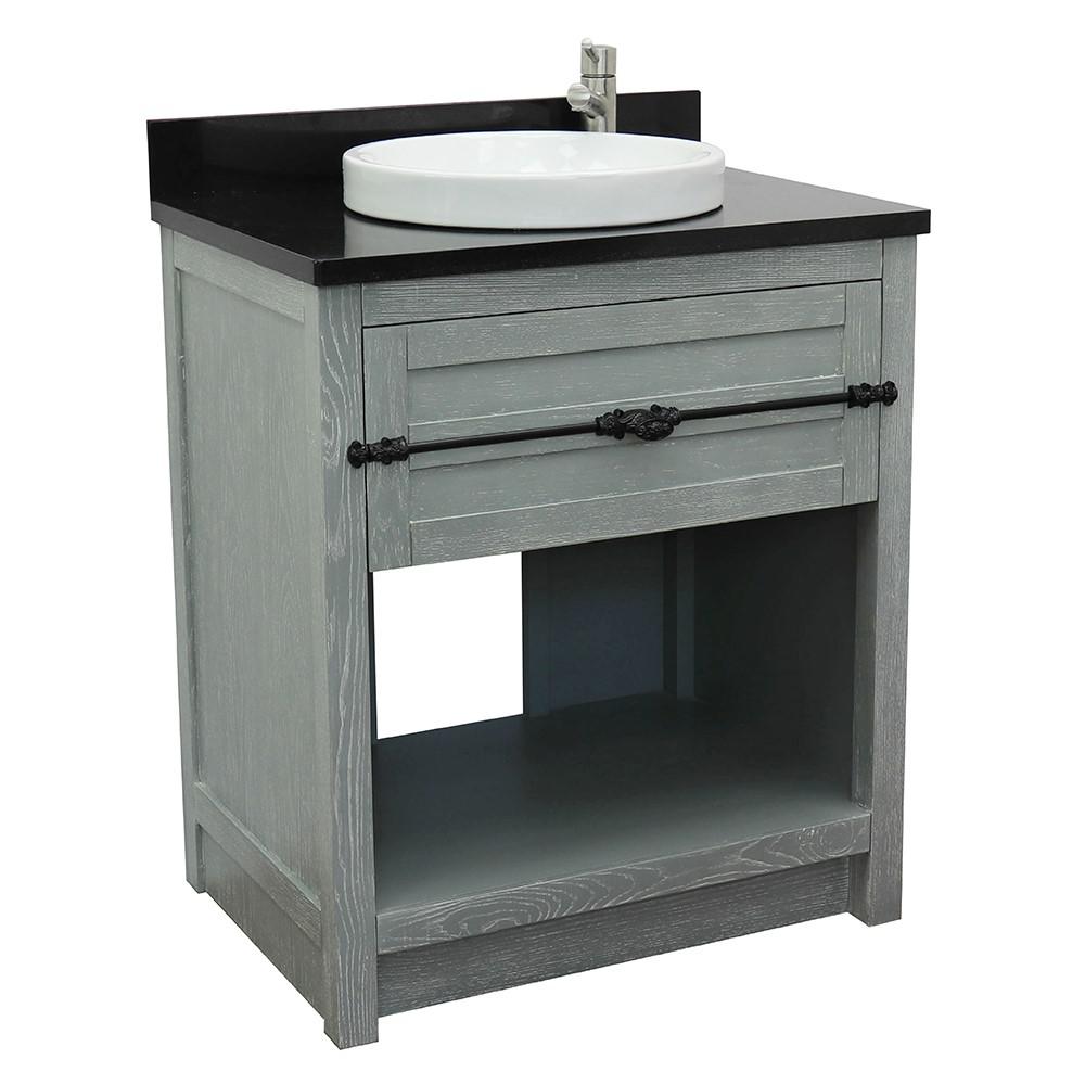 31 Single vanity in Gray Ash finish with Black Galaxy top and rectangle sink. Picture 12