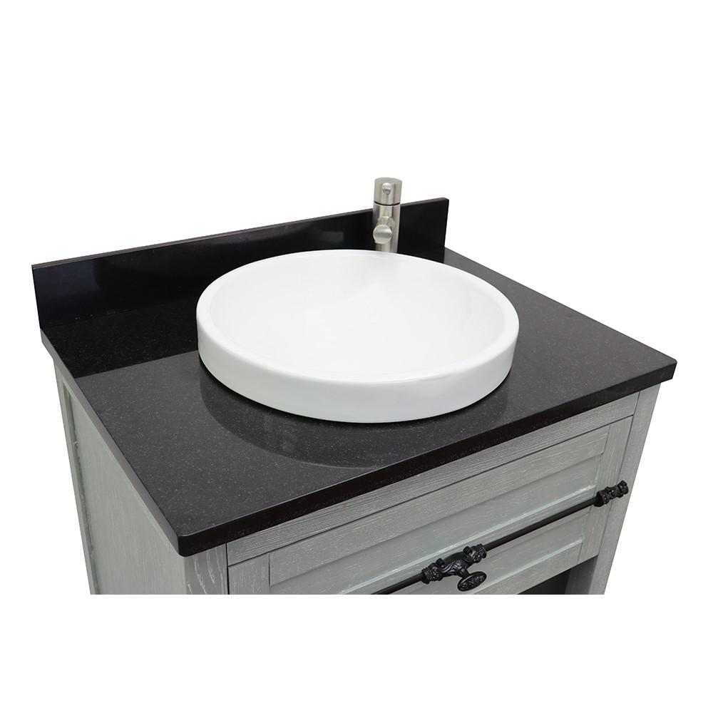 31 Single vanity in Gray Ash finish with Black Galaxy top and rectangle sink. Picture 14