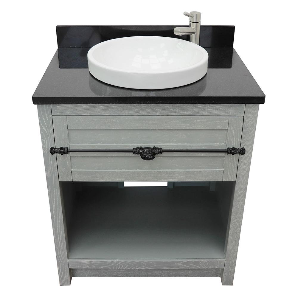 31 Single vanity in Gray Ash finish with Black Galaxy top and rectangle sink. Picture 17