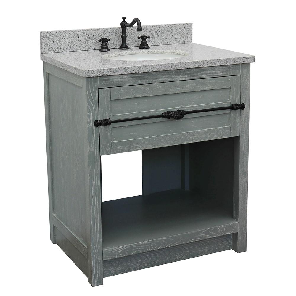 31 Single vanity in Gray Ash finish with Gray granite top and oval sink. Picture 3