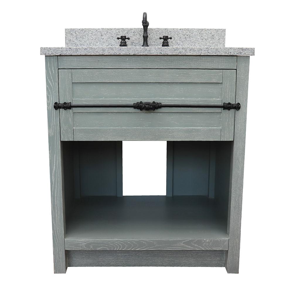 31 Single vanity in Gray Ash finish with Gray granite top and oval sink. Picture 4