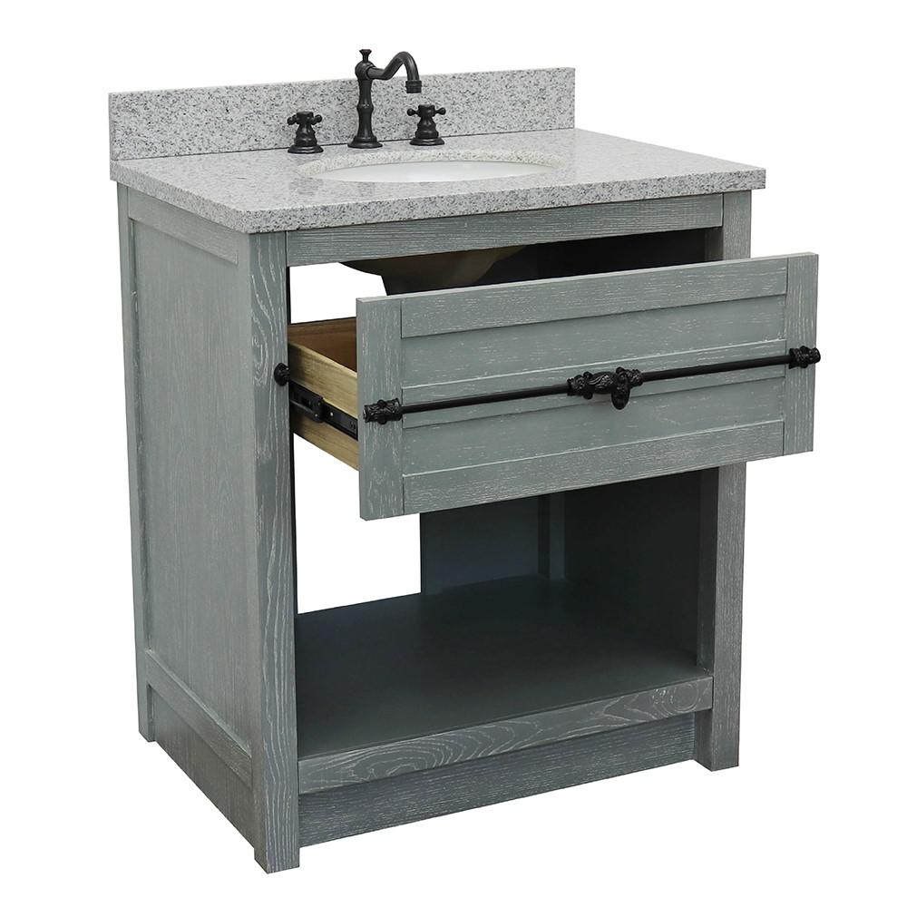 31 Single vanity in Gray Ash finish with Gray granite top and oval sink. Picture 6