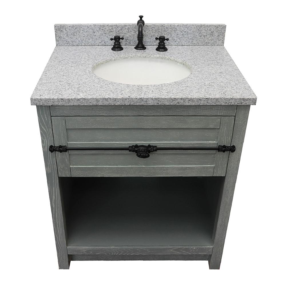 31 Single vanity in Gray Ash finish with Gray granite top and oval sink. Picture 8