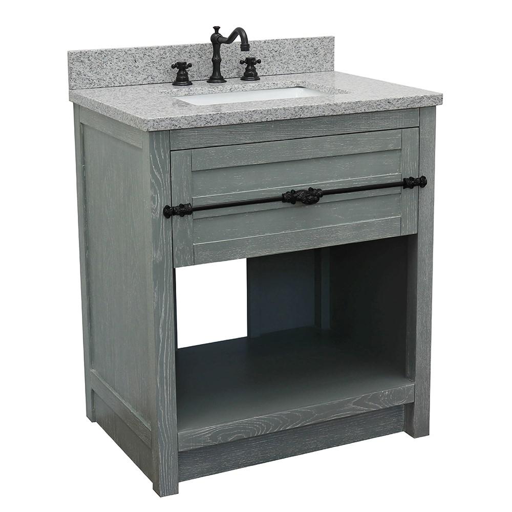 31 Single vanity in Gray Ash finish with Gray granite top and rectangle sink. Picture 3