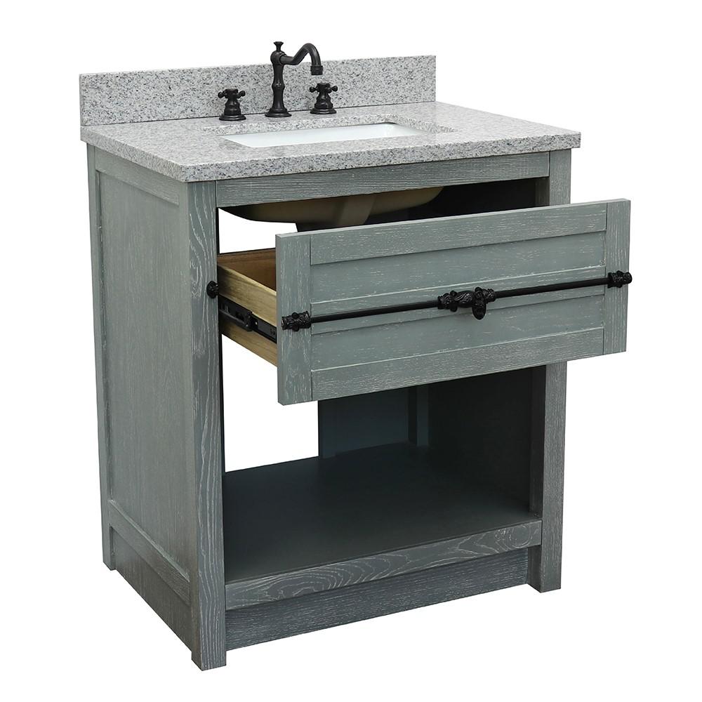 31 Single vanity in Gray Ash finish with Gray granite top and rectangle sink. Picture 6