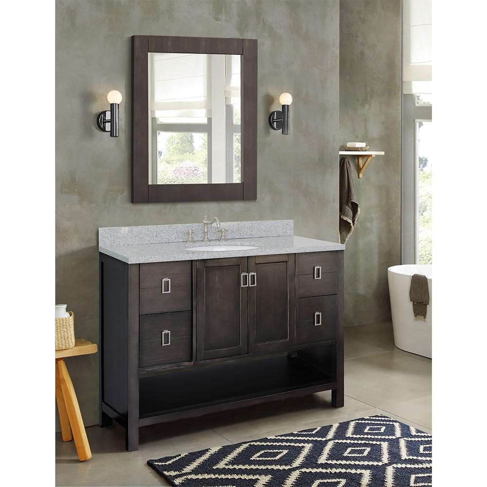 49 Single vanity in Silvery Brown finish with Gray granite top and oval sink. Picture 2