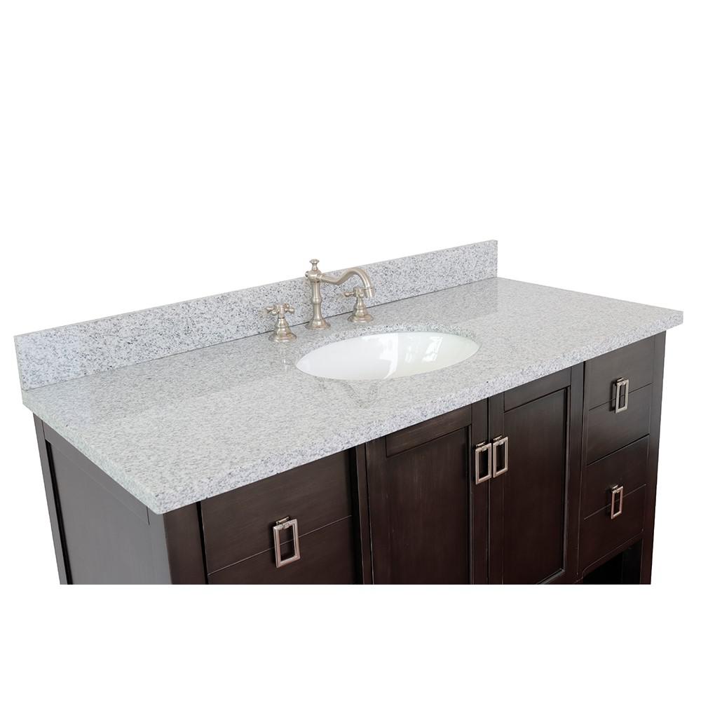 49 Single vanity in Silvery Brown finish with Gray granite top and oval sink. Picture 5