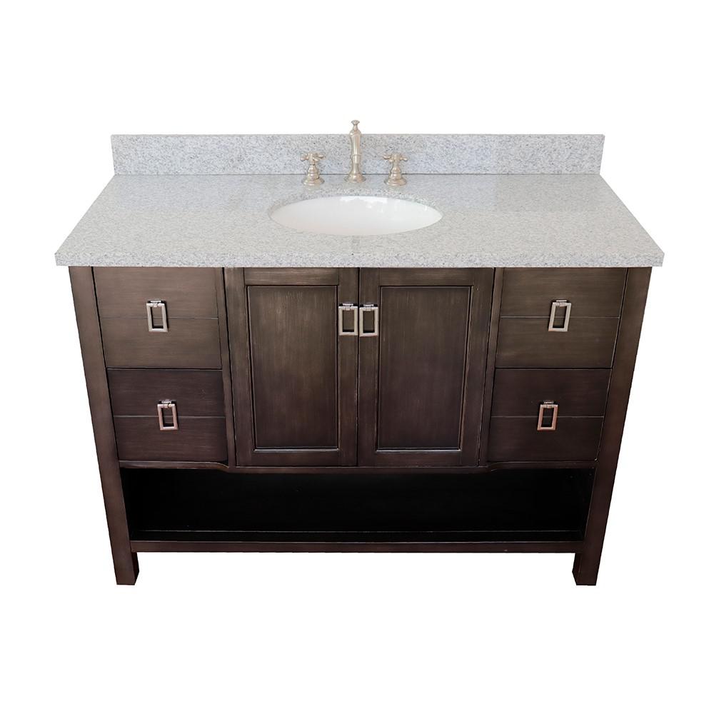 49 Single vanity in Silvery Brown finish with Gray granite top and oval sink. Picture 8