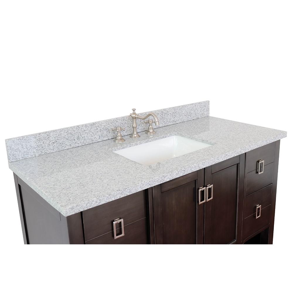 Single vanity in Silvery Brown with Gray granite top and rectangle sink. Picture 6