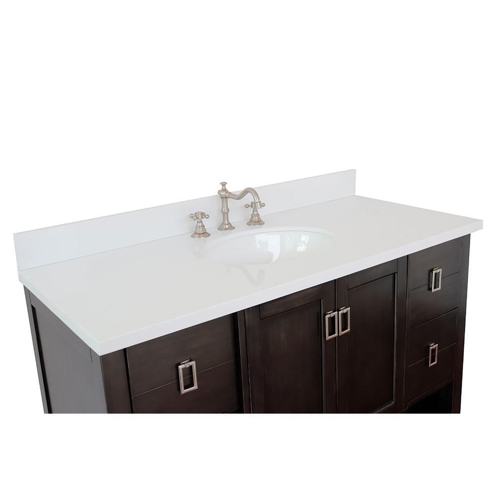 49 Single vanity in Silvery Brown finish with White Quartz top and oval sink. Picture 5