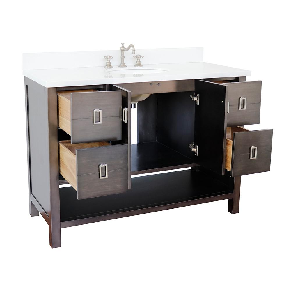 49 Single vanity in Silvery Brown finish with White Quartz top and oval sink. Picture 6
