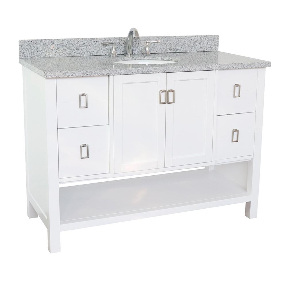 49 Single vanity in White finish with Gray granite top and oval sink. Picture 3