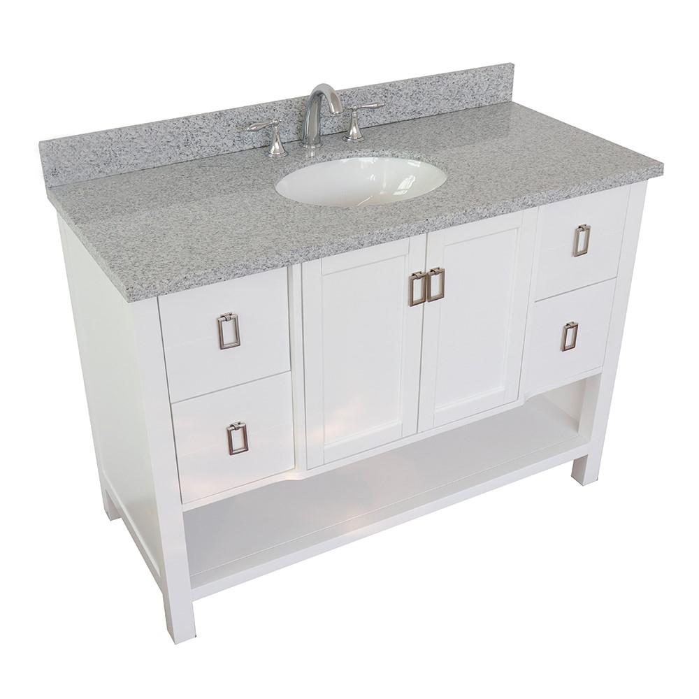 49 Single vanity in White finish with Gray granite top and oval sink. Picture 1
