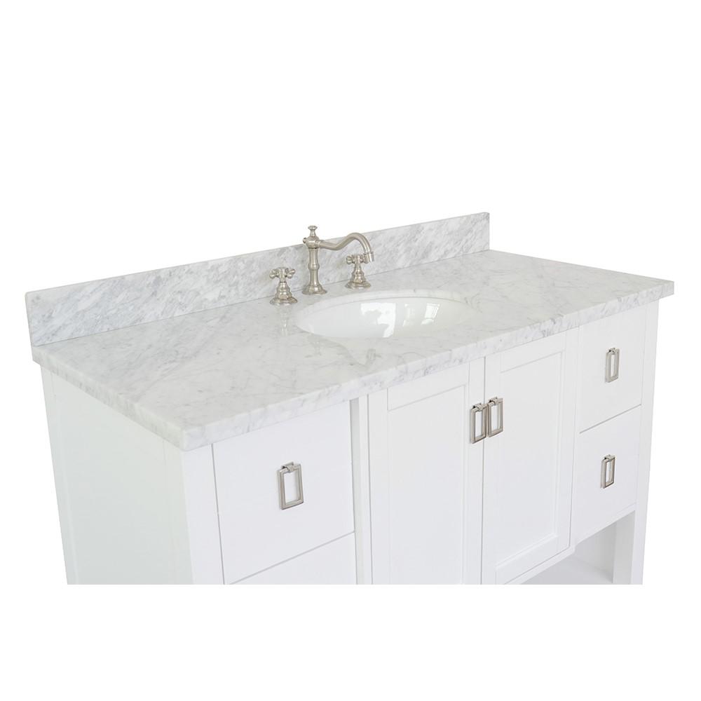 49 Single vanity in White finish with White Carrara top and oval sink. Picture 6