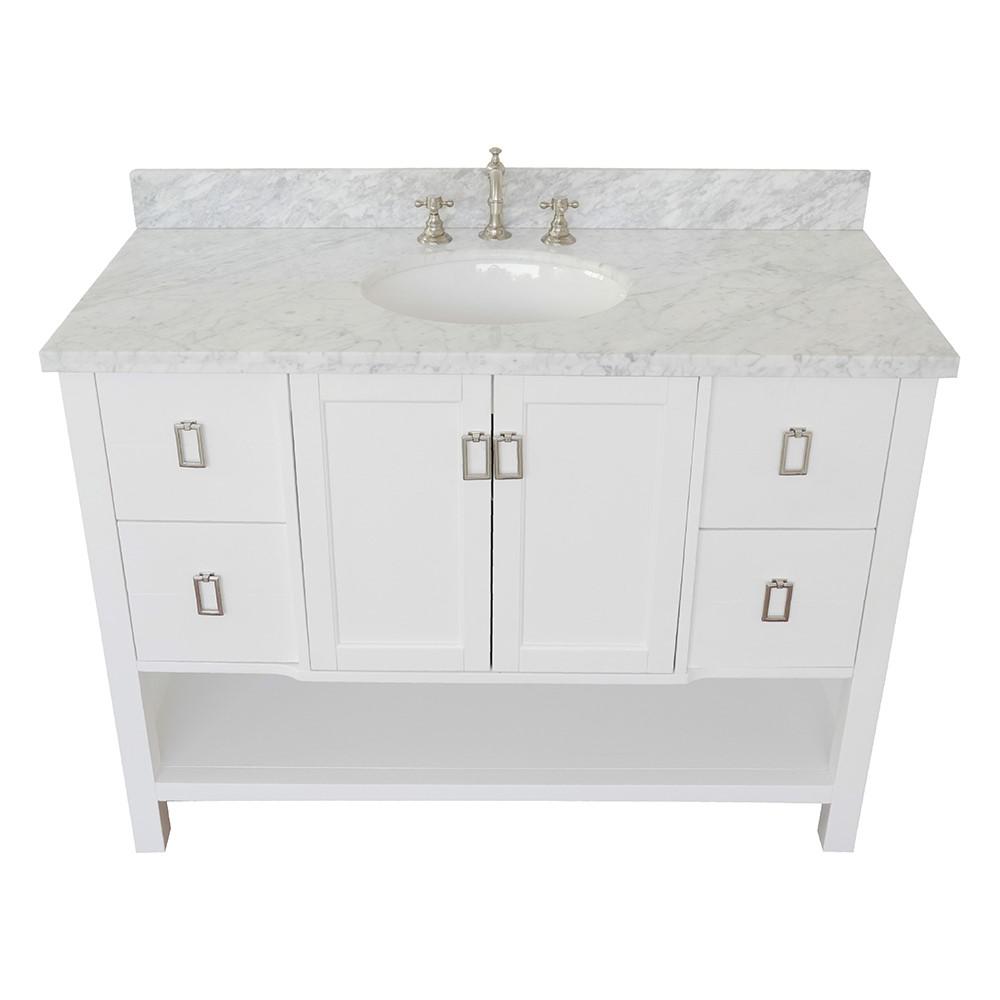 49 Single vanity in White finish with White Carrara top and oval sink. Picture 9