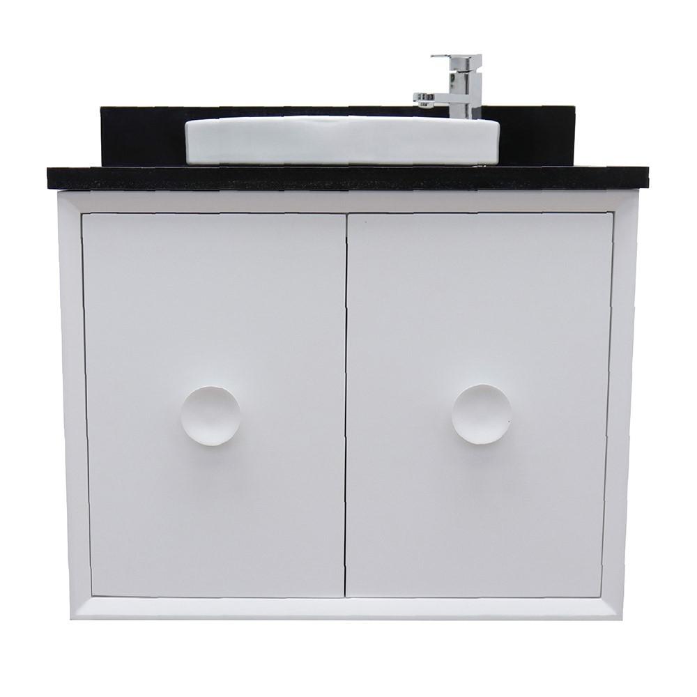 Single wall mount vanity in White with Black Galaxy top and rectangle sink. Picture 12