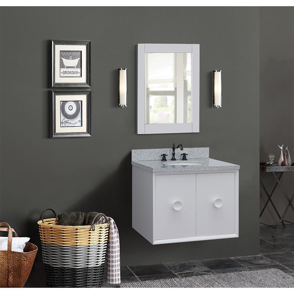 31 Single wall mount vanity in White finish with Gray granite top and oval sink. Picture 2