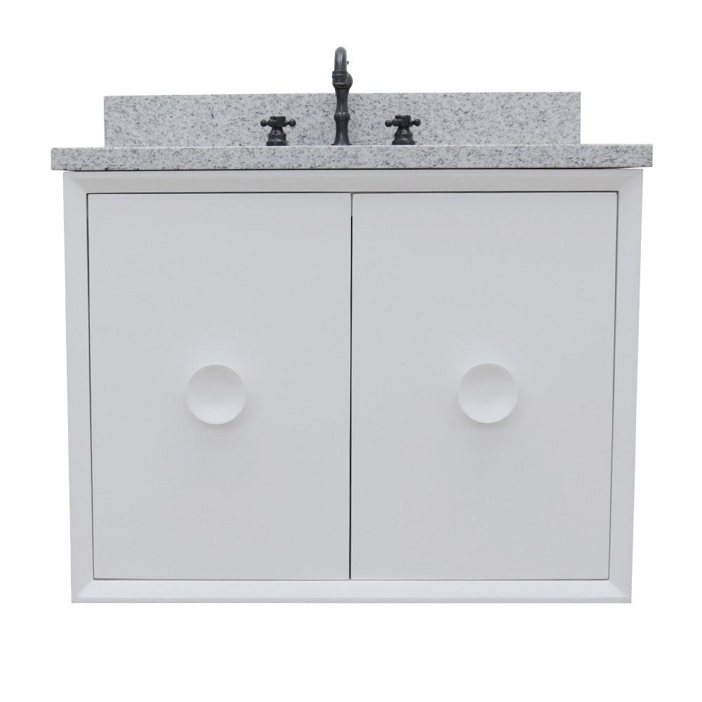 31 Single wall mount vanity in White finish with Gray granite top and oval sink. Picture 3