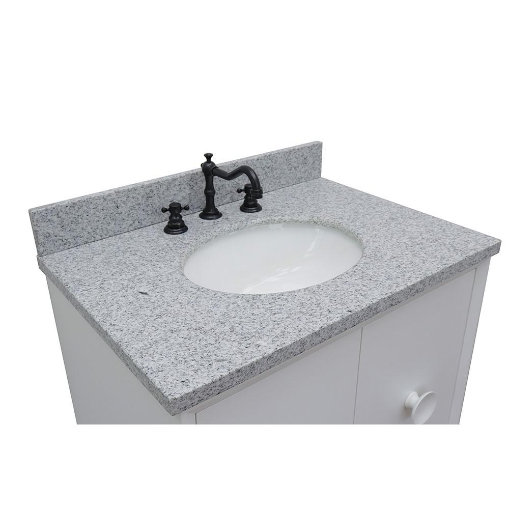 31 Single wall mount vanity in White finish with Gray granite top and oval sink. Picture 4