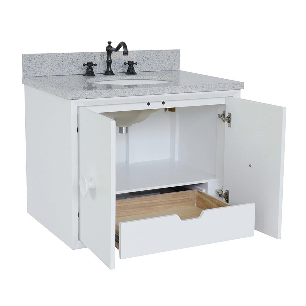 31 Single wall mount vanity in White finish with Gray granite top and oval sink. Picture 5