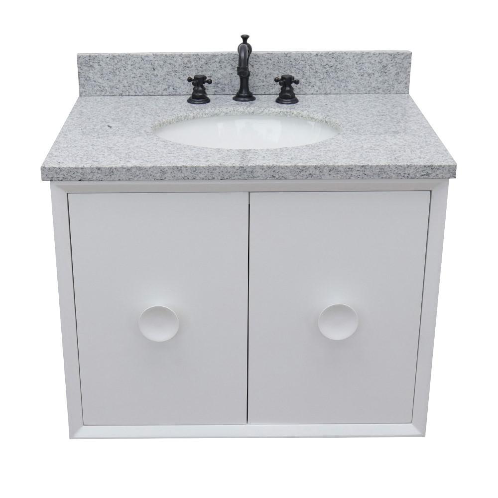 31 Single wall mount vanity in White finish with Gray granite top and oval sink. Picture 7