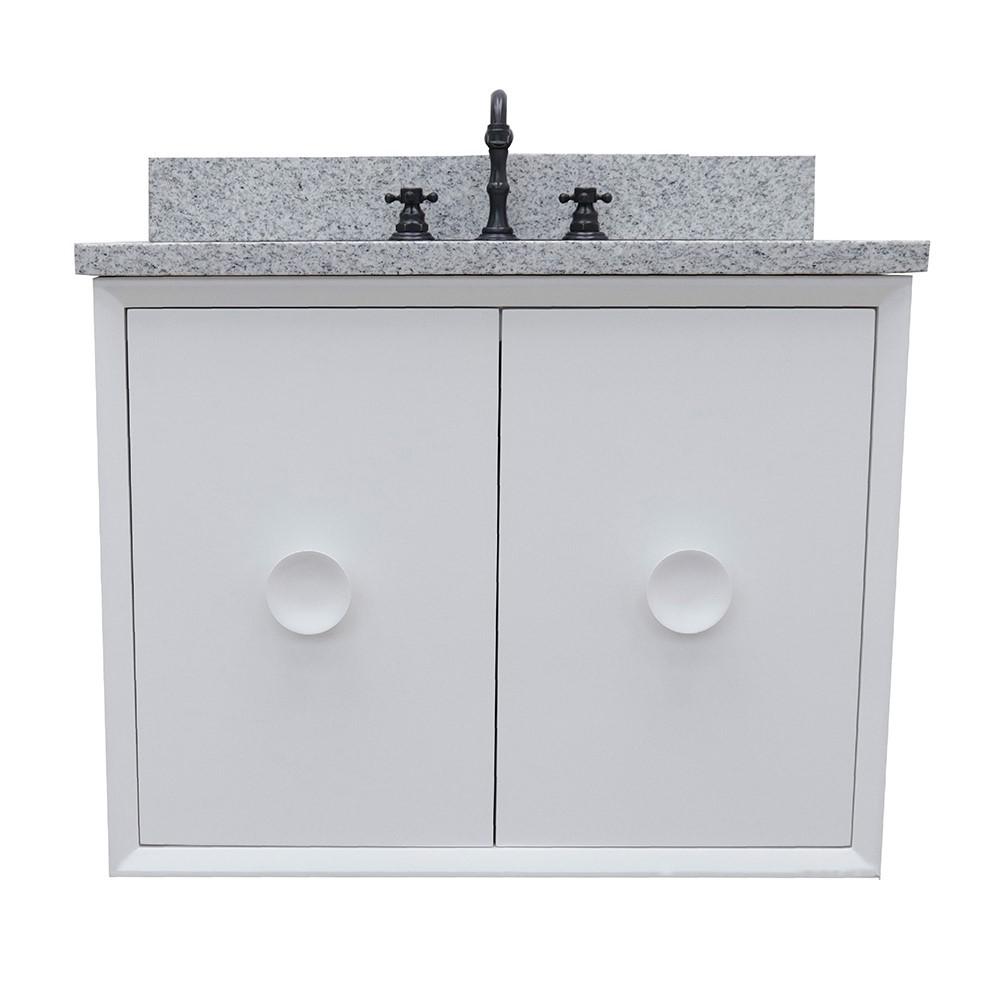 Single wall mount vanity in White with Gray granite top and rectangle sink. Picture 4