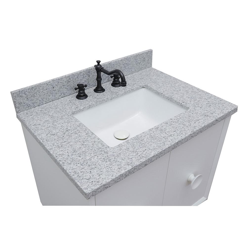 Single wall mount vanity in White with Gray granite top and rectangle sink. Picture 5
