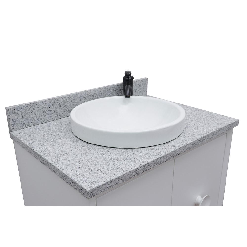 Single wall mount vanity in White with Gray granite top and rectangle sink. Picture 13