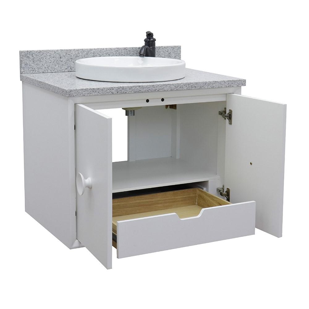 Single wall mount vanity in White with Gray granite top and rectangle sink. Picture 14
