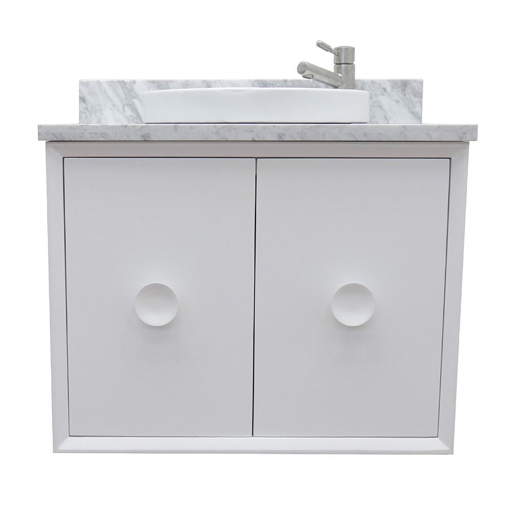 Single wall mount vanity in White with White Carrara top and rectangle sink. Picture 12