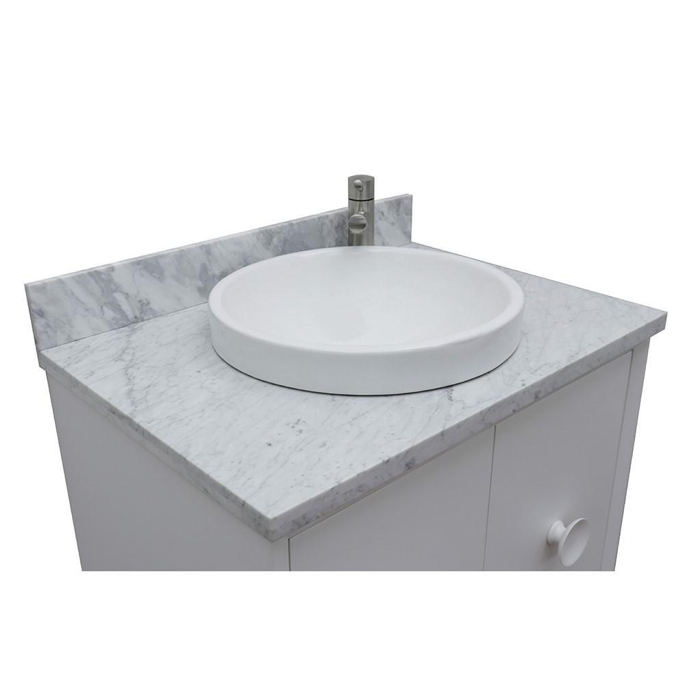 Single wall mount vanity in White with White Carrara top and rectangle sink. Picture 13