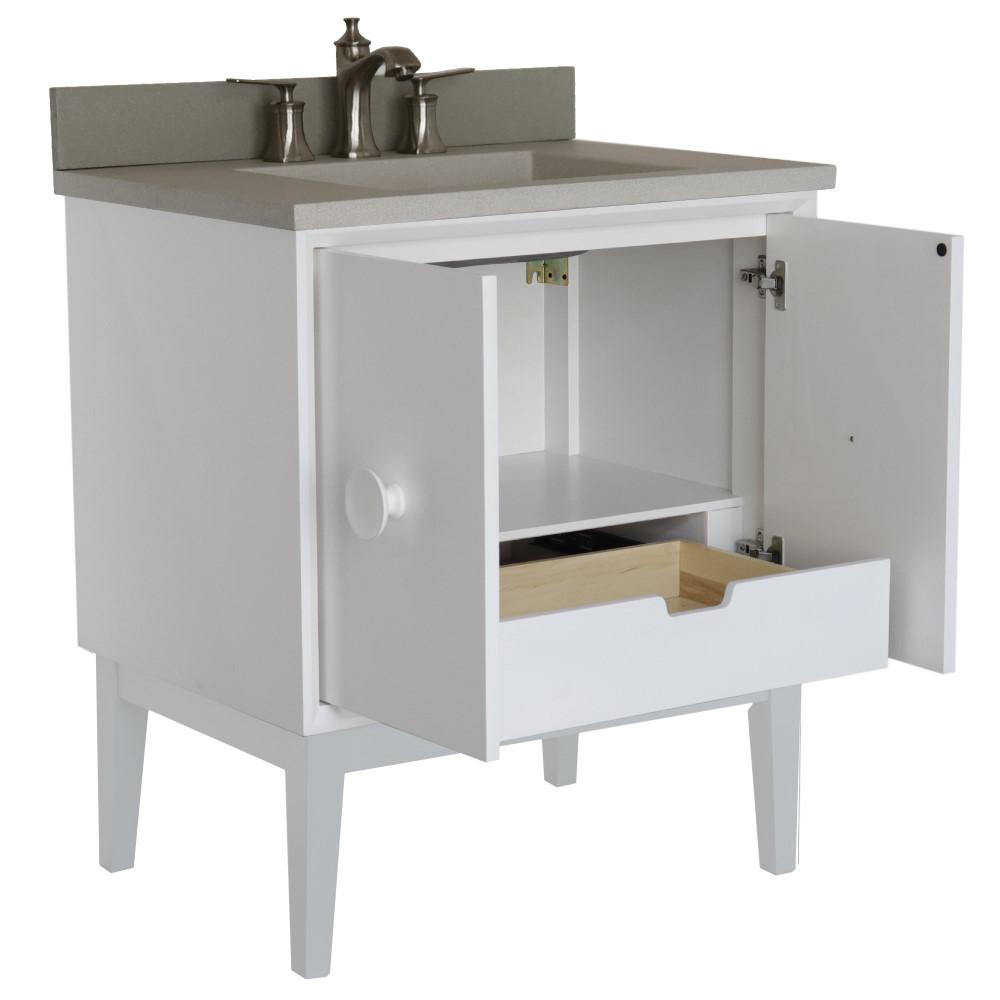 31 Single Vanity in White Finish with White Concrete Top and Rectangle Sink. Picture 5