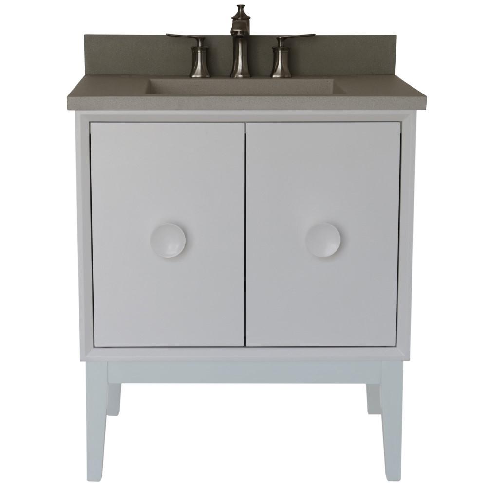 31 Single Vanity in White Finish with White Concrete Top and Rectangle Sink. Picture 7
