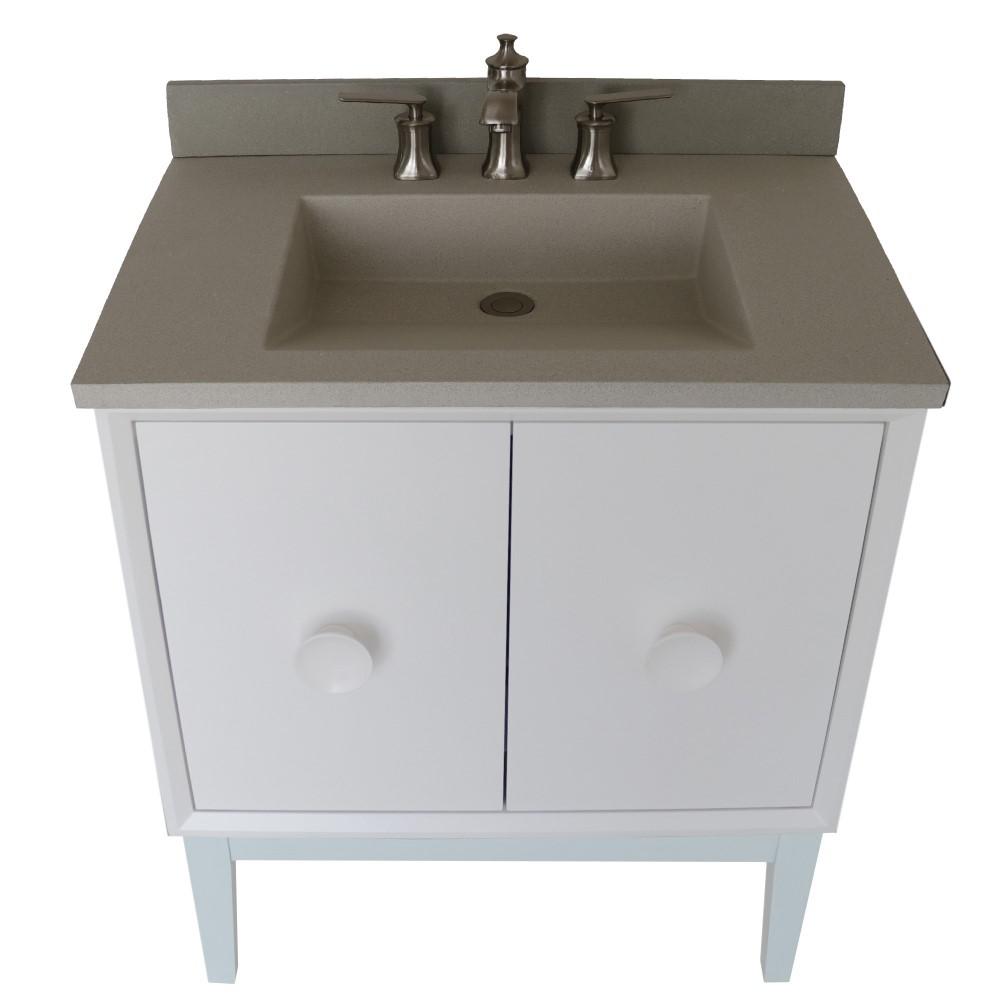 31 Single Vanity in White Finish with White Concrete Top and Rectangle Sink. Picture 9