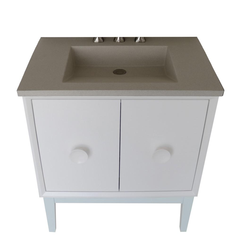 31 Single Vanity in White Finish with White Concrete Top and Rectangle Sink. Picture 8