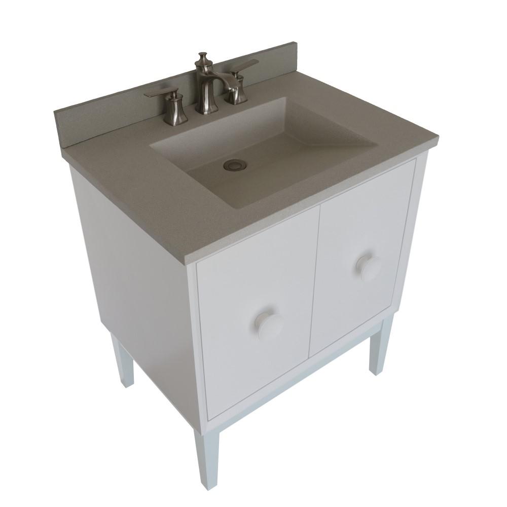 31 Single Vanity in White Finish with White Concrete Top and Rectangle Sink. Picture 11