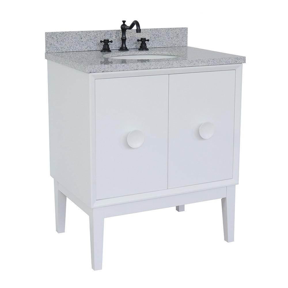 31 Single vanity in White finish with Gray granite top and oval sink. Picture 1