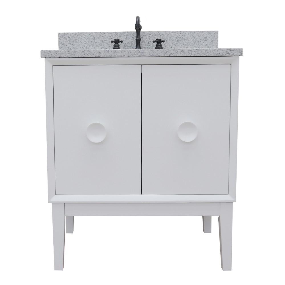 31 Single vanity in White finish with Gray granite top and oval sink. Picture 3