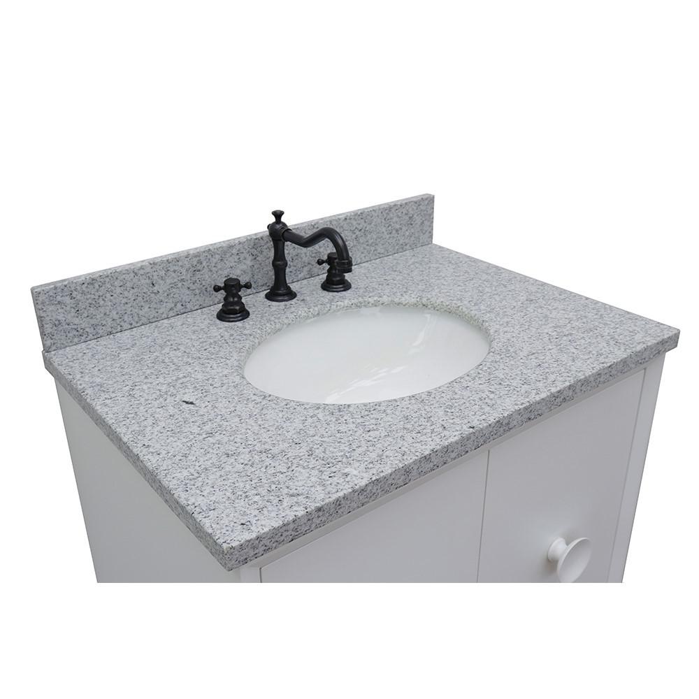 31 Single vanity in White finish with Gray granite top and oval sink. Picture 4